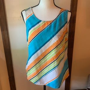 Sleeveless Retro Striped Colorful Top Vibrant Vintage Blouse Size Small